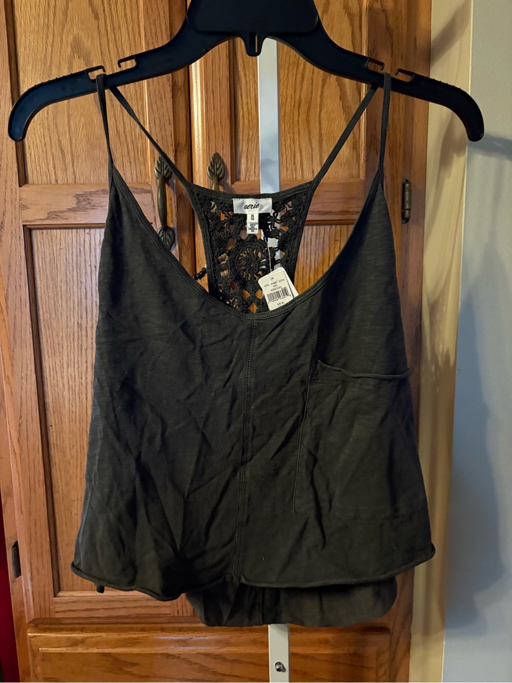 aerie Black Crochet-Back Strappy top